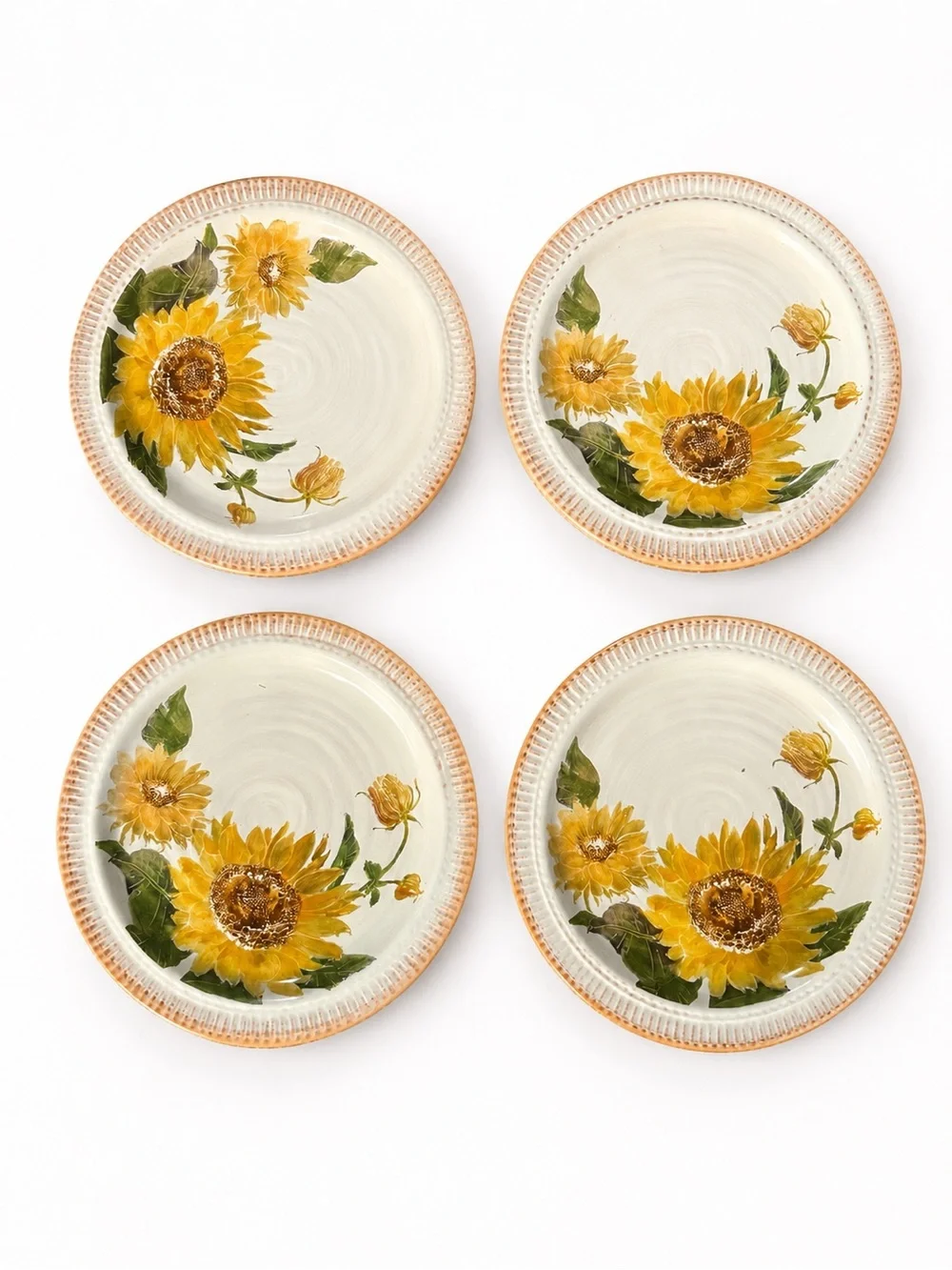 Pottery Barn **SET OF 4** Sunflower Luncheon Dinner Plates 9.5” Hand-Painted